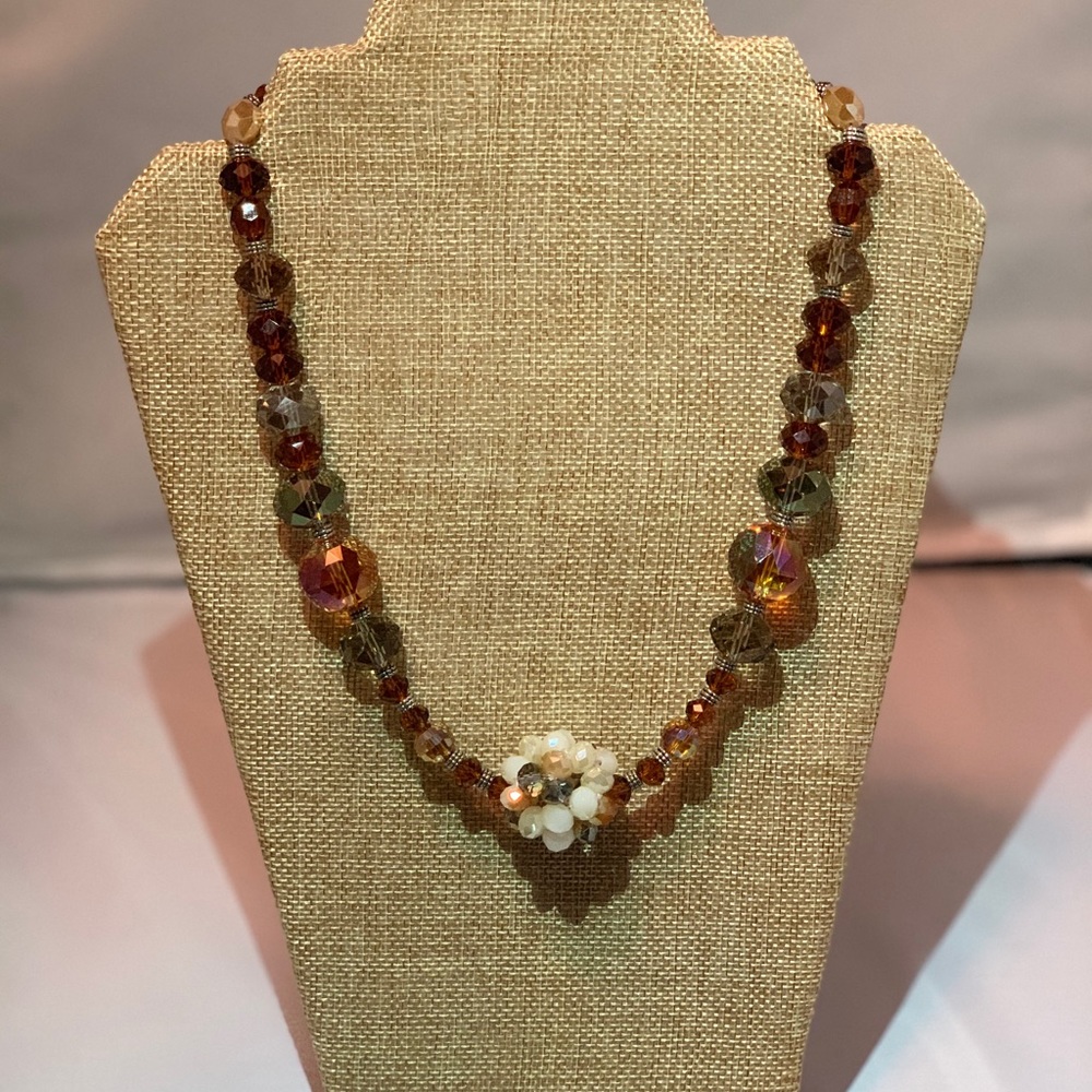 Amber, Beige and Grey Crystal Chunk Necklace